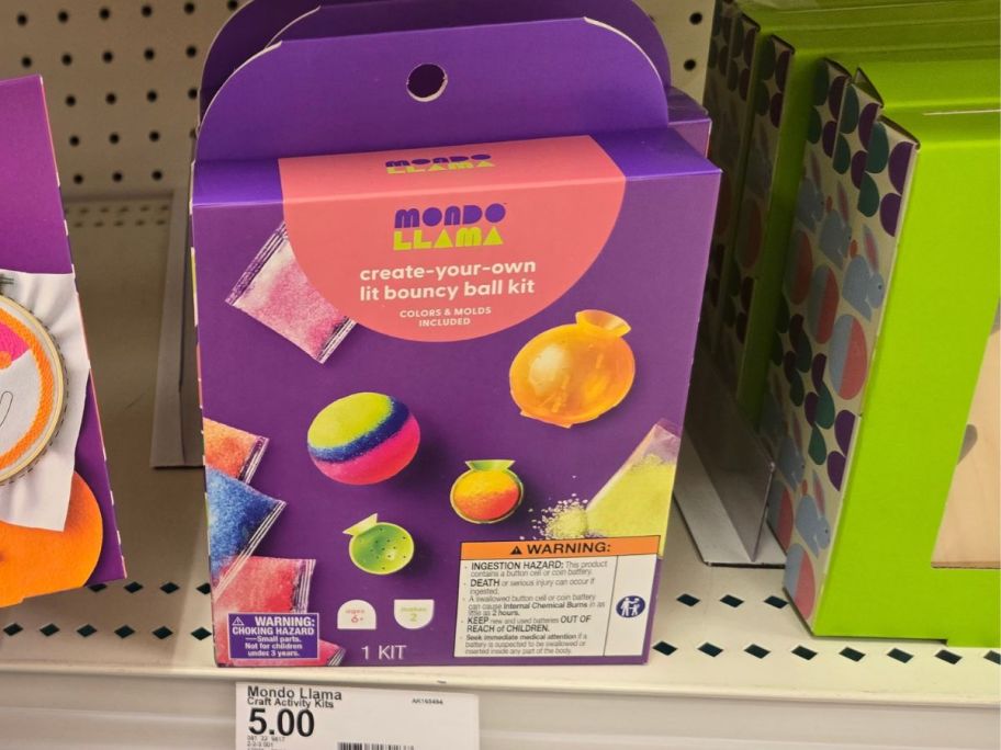 Mondo Llama Bouncy Ball Craft Kit on shelf in store