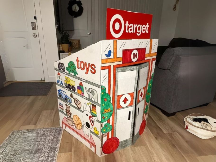 Mondo Llama Color-Your-Own Target Store Fort on floor in living room