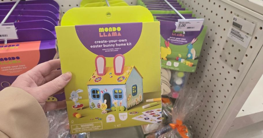 Mondo Llama Easter Craft Build-Your-Own Bunny House Kit box in hand in store