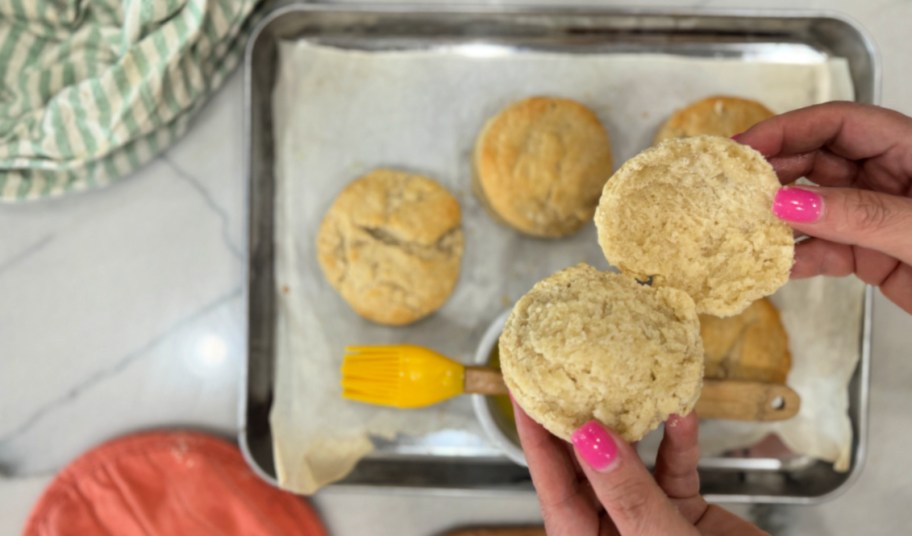 opening a sourdough biscuit