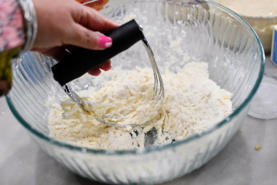 using a dough cutter on sourdough biscuits