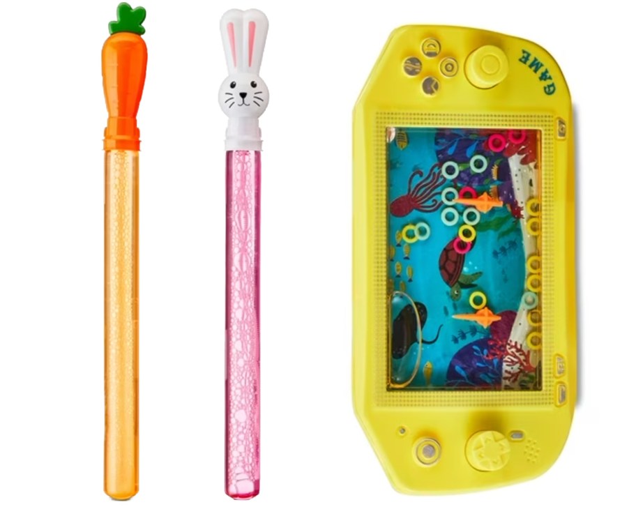 carrot and bunny bubbles and yellow handheld water game