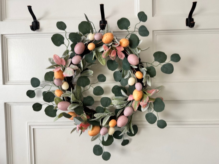 egg and eucalyptus wreath on hook