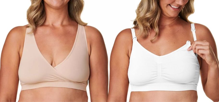 two models wearing nursing bras