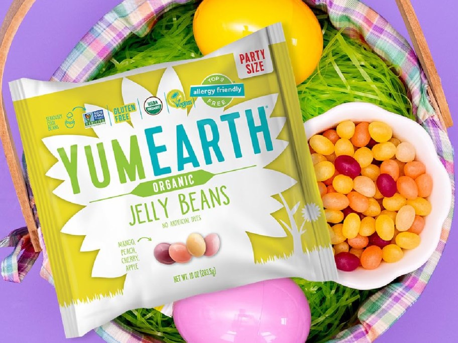 yumearth jelly beans in an easter basket