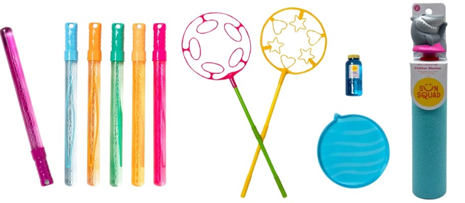 bubble wands, bubble nets and bubble solution, and an animal bubble machine