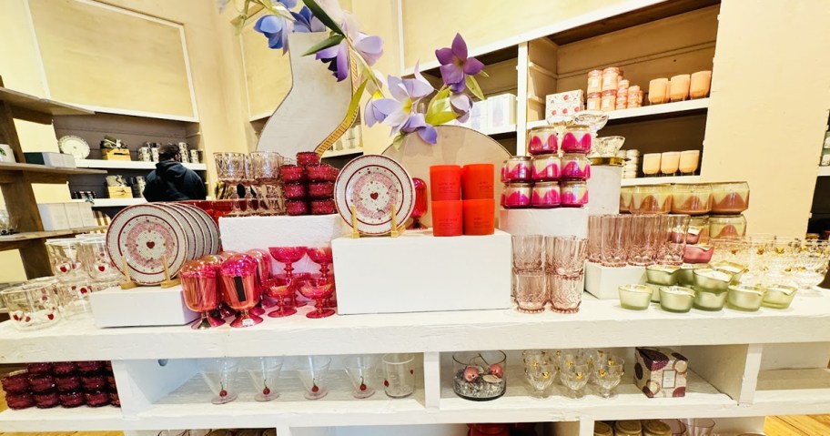 display table of plates and glassware in Anthropologie store