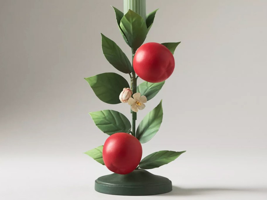green and red apple candle holder