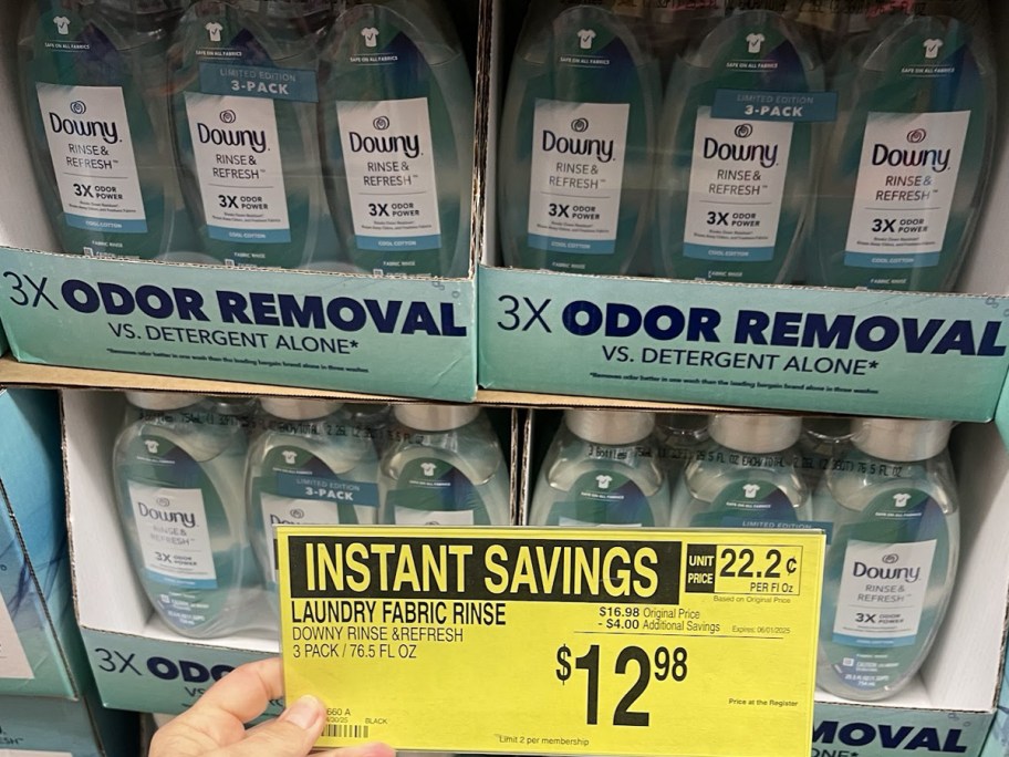 Downy Rinse & Refresh Laundry Fabric Rinse on a shelf in Sam's Club