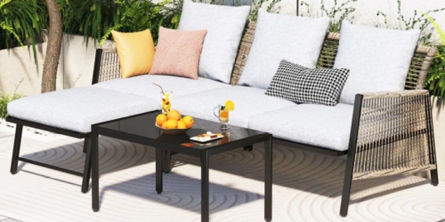 Up to 75% Off Wayfair Outdoor Furniture + Free Shipping | Wicker Sectional w/ Table Just $299.99 Shipped