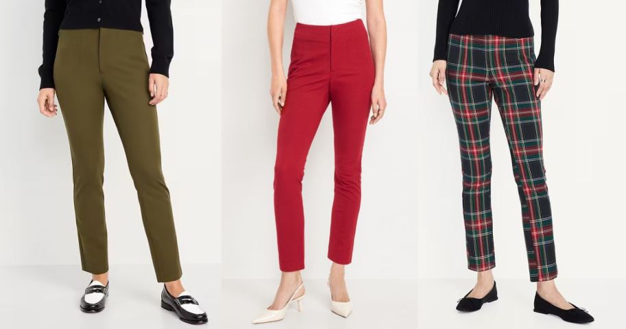 3 women wearing high-waisted skinny pants