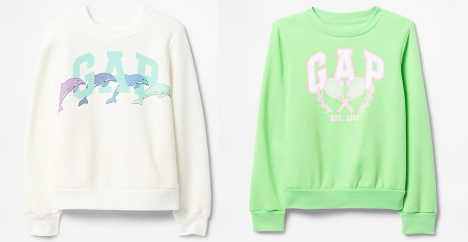 white and green gap sweatshirts