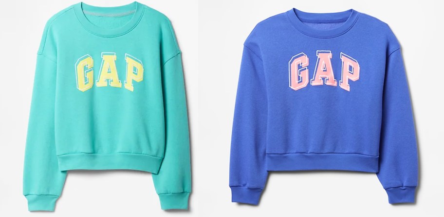 teal and blue gap sweatshirts