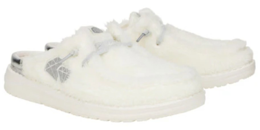 white sherpa slip on bridal slippers