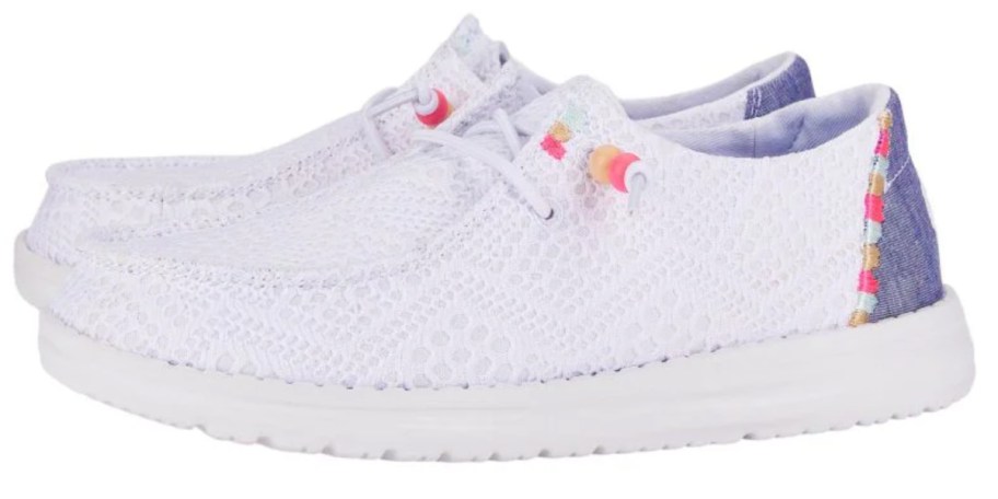 white crochet no tie shoes