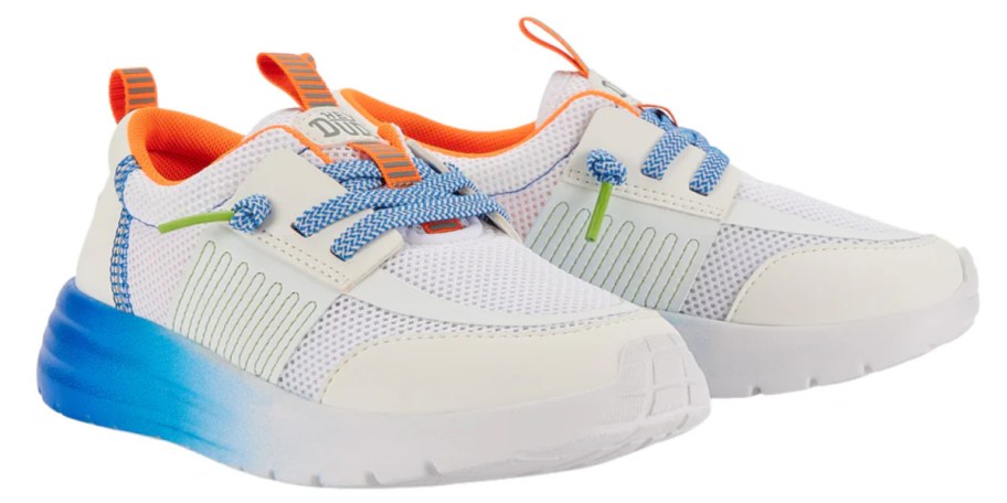 white blue and orange no tie sneakers