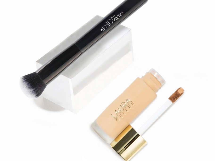 tube of liquid foundation and black brush