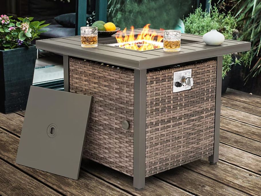 Nuu Garden Brown Aluminum Propane Fire Pit Table 