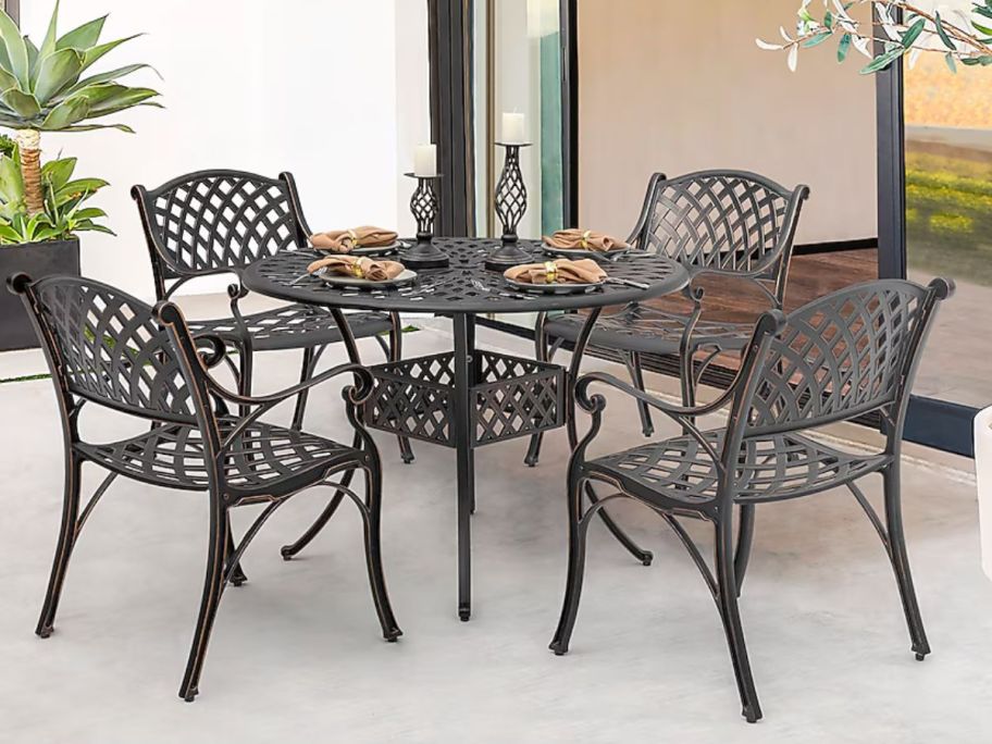 Nuu Garden 5 -Piece Black w/ Gold Aluminum Patio Dining Set