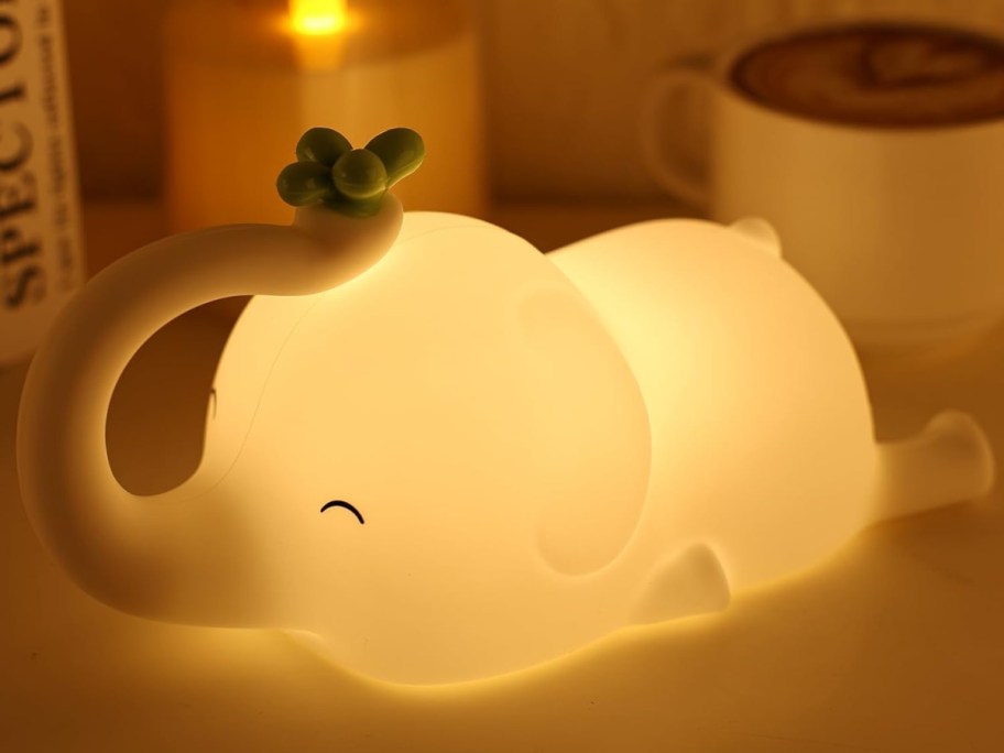 Elephant Night Light displayed on top of the table