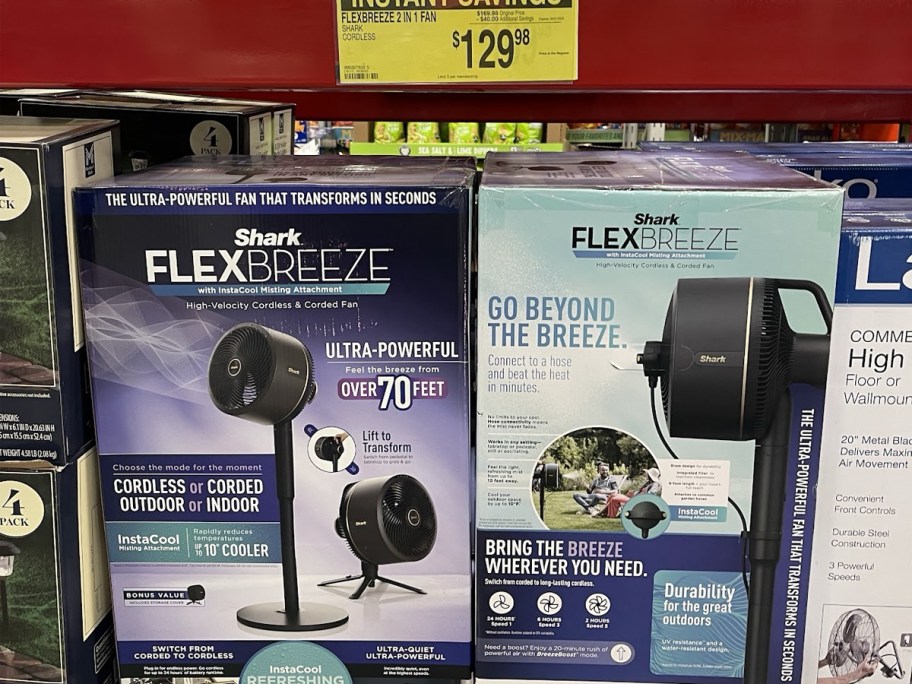 Shark Flexbreeze 2 in 1 Fan on a shelf in Sam's club