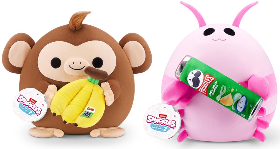 Snackles Series 2 Monkey & Dole 16in Plush and Snackles Series 2 Shrimp & Pringles 14in Plush