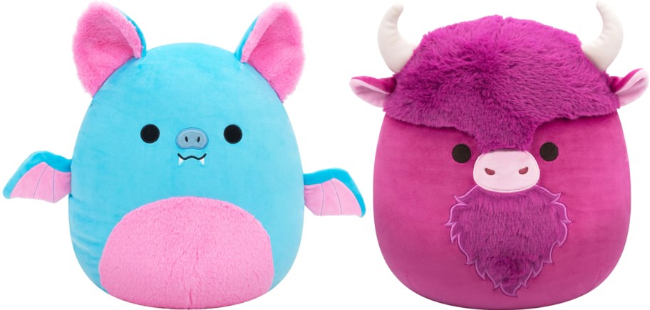 blue fruit bat and purple bison Squishmallows