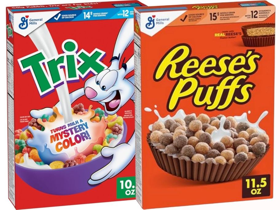two boxes of general mills cereals