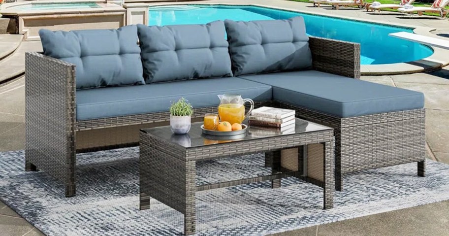 patio couch with lounge and matching coffee table
