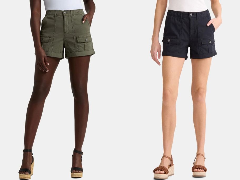 Stock images of two women wearing Time and Tru Women's Utility Shorts