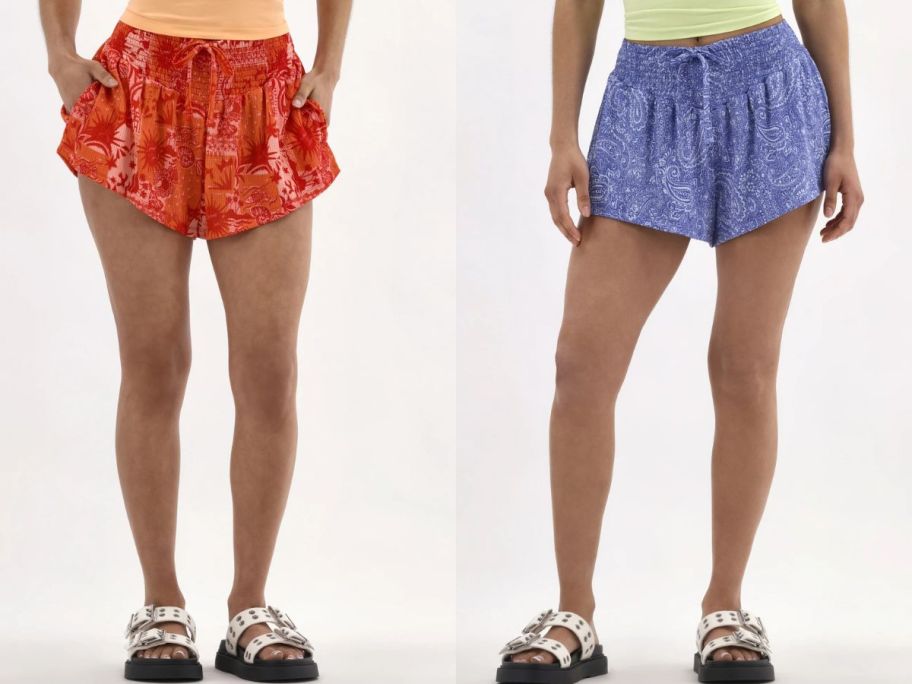 Stock images of two women wearing No Boundaries Smocked Waist Shorts