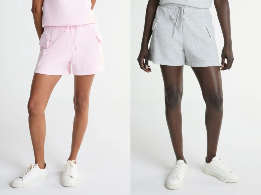 Stock images of two women wearing Scoop Ultimate ScubaKnit Cargo Shorts