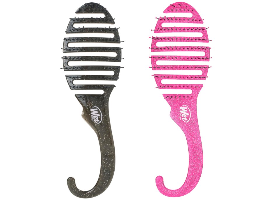 sparkly black and pink hair brushes