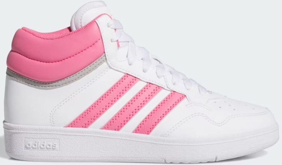 kids pink and white basketball shoe