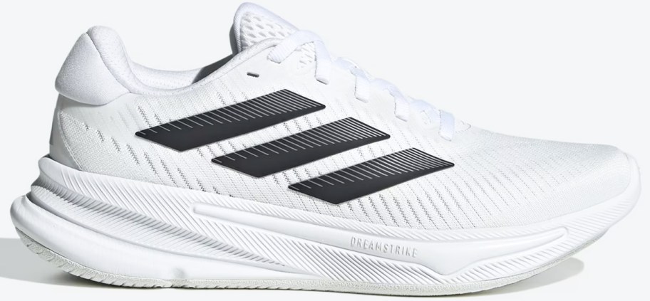 white running shoe with black stripes