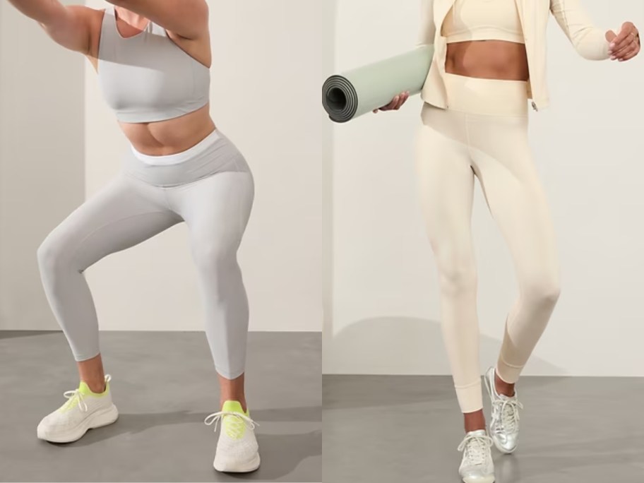 women exercising wearing leggings and sports bras