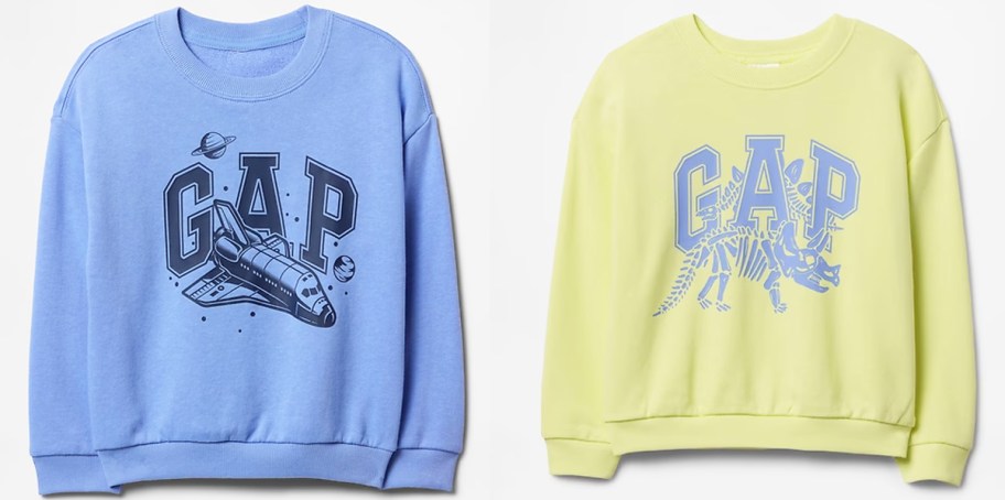 spaceship and dinosaur gap sweatshirts