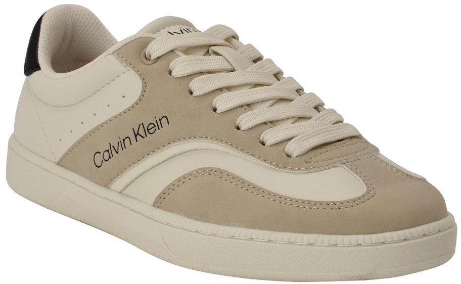 tan and white calvin klein sneaker