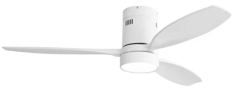 white Sofucor 52" Wood Flush Mount Ceiling Fan w/ Remote stock image