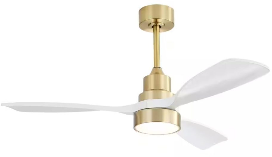 white and gold Sofucor 48" Wood Ceiling Fan w/ 3 Color LED Light stock image