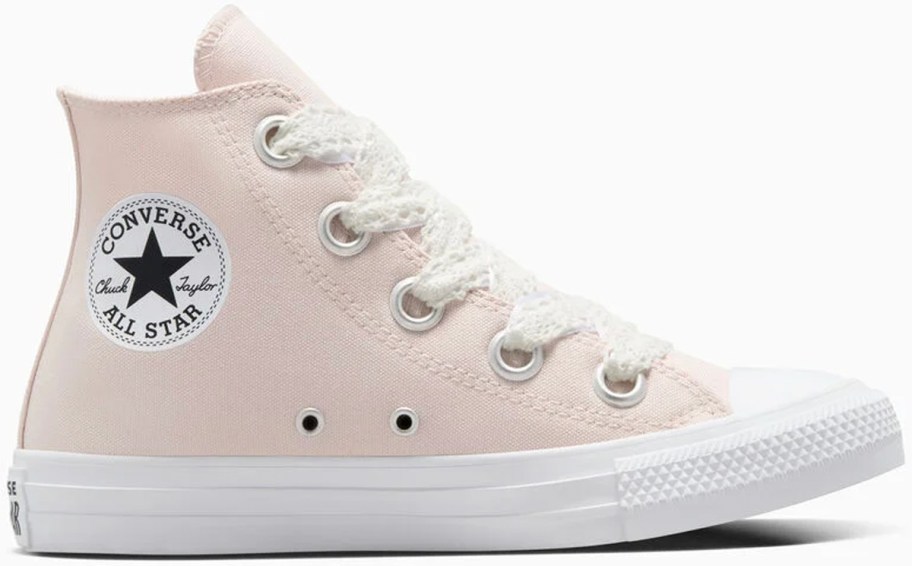 peach high top shoe with crochet laces 