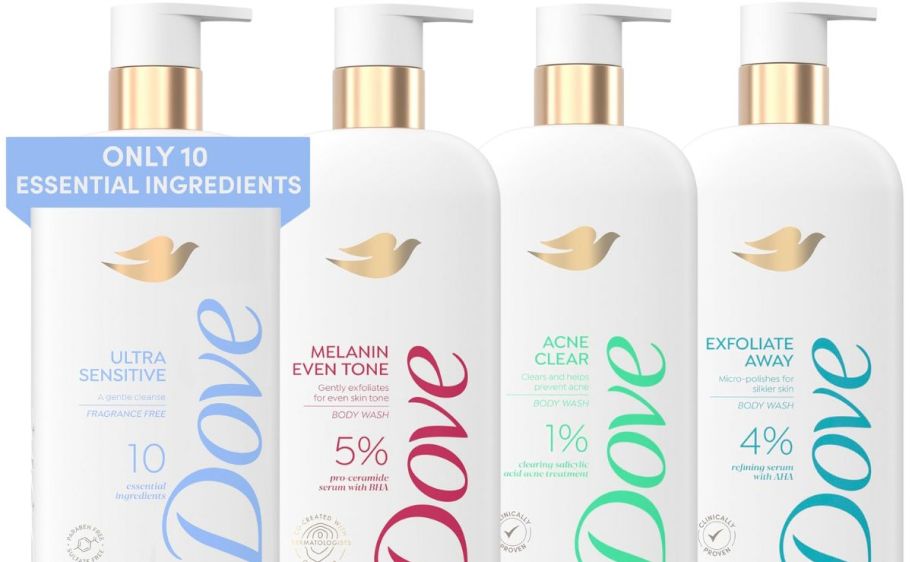 4 bottles of dove body wash