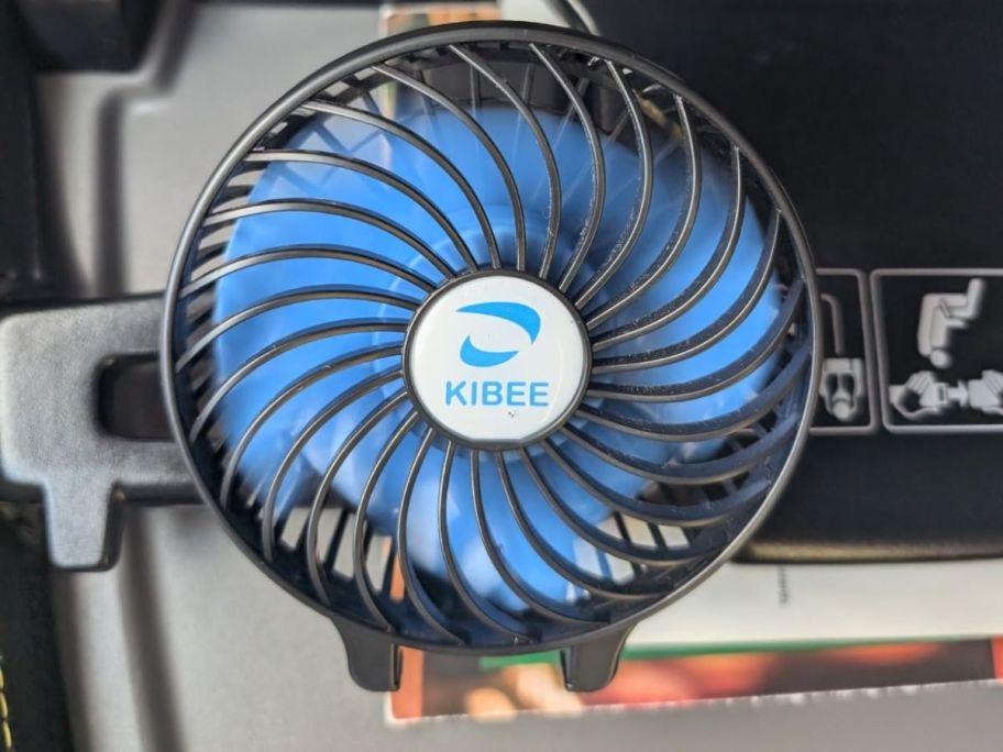Personal Rechargeable Portable 3-Speed Fan in Black on stroller