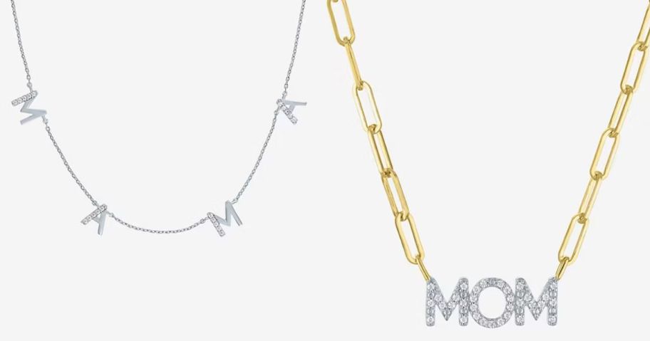 a silver mama necklace and a gold and silver mom necklace stock image