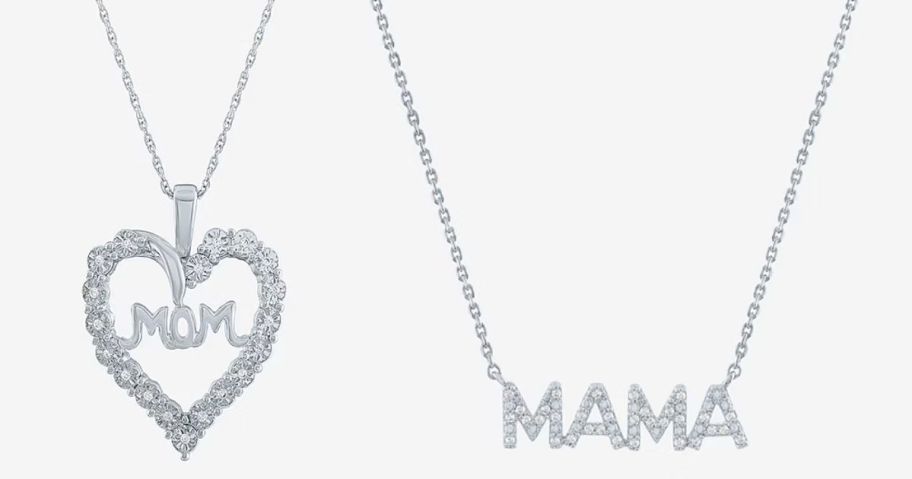 a sterling silver mom heart necklace and a mama necklace stock image