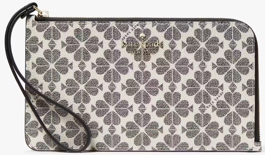 white and black floral wristlet