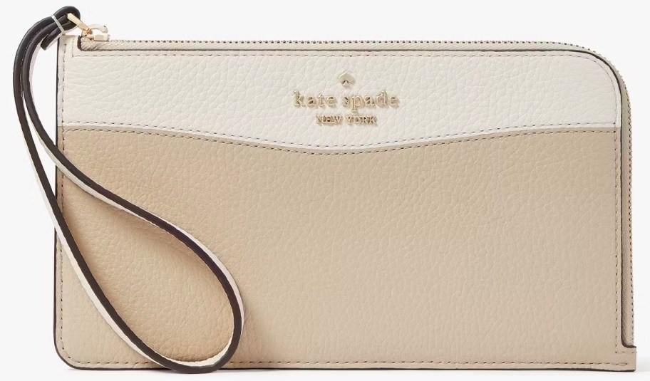 tan and white kate spade wristlet