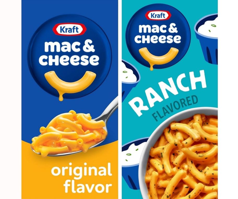 boxes of original and ranch flavored kraft mac and cheese