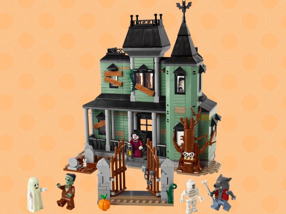 LEGO Haunted Mansion against orange background
