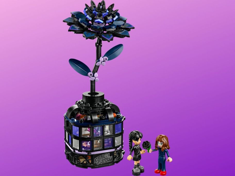 LEGO Wednesday Black Dahlia Flower against purple background